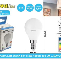LAMPADA LED SFERA E14 5,5W 4000K 470 LM L. NATURALE