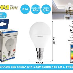 LAMPADA LED SFERA E14 5,5W 6500K 470 LM L. FREDDA