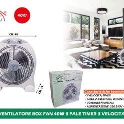 VENTILATORE BOX FAN 40W 3 PALE TIMER 3 VELOCITA'