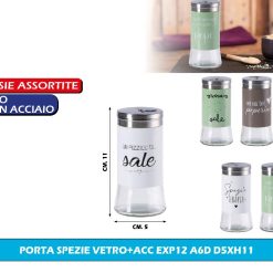 PORTASPEZIE VETRO ACCIAIO CM.5X11h 6 COLORI