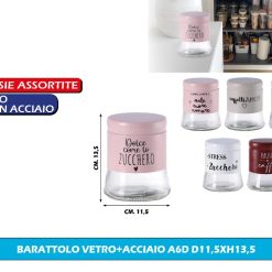 BARATTOLO VETRO ACCIAIO CM.11,5X13,5h 6 COLORI