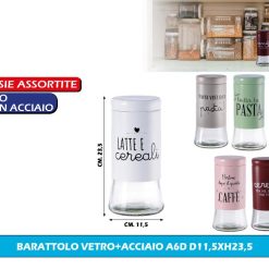 BARATTOLO VETRO ACCIAIO CM.11,5X23,5h 6 COLORI