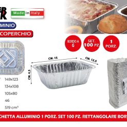 VASCHETTA ALLUMINIO 1 PORZ. SET 100 PZ. RETTANGOLARE BORDO G (Copy)