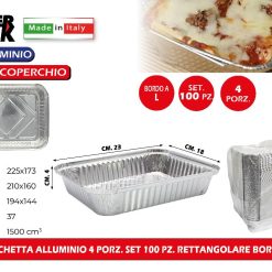 VASCHETTA ALLUMINIO 4 PORZ. SET 100 PZ. RETTANGOLARE BORDO L
