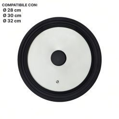 Coperchio Universale Adatto a 3 Misure Ø28/30/32 in Vetro Temperato con Bordo e Pomello in Silicone - immagine 2