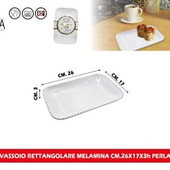 VASSOIO RETTANGOLARE MELAMINA CM.26X17X3h PERLA