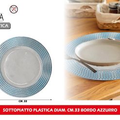 SOTTOPIATTO PLASTICA DIAM. CM.33 BORDO AZZURRO