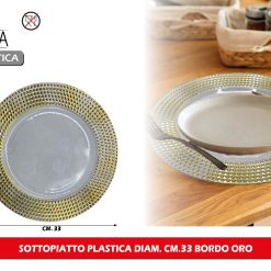 SOTTOPIATTO PLASTICA DIAM. CM.33 BORDO ORO