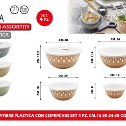 INSALATIERE PLASTICA CON COPERCHIO SET 4 PZ. CM.16-20-24-28