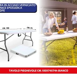 TAVOLO PIEGHEVOLE CM.180X74X74h BIANCO (Copia)