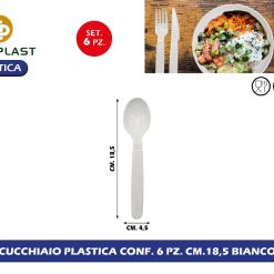 CUCCHIAIO PLASTICA CONF. 6 PZ. CM.18,5 BIANCO