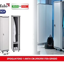 Sicignano | Armadietto Armadio Spogliatoio con Chiave 1 Posto Grigio per Palestre Uffici Scuole, con Appendiabiti, 39x39x175h cm, PVC Resina, Facile da Montare, Capienza 20 Kg
