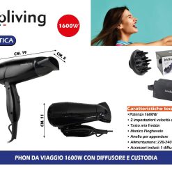 PHON DA VIAGGIO 1600W CON DIFFUSORE E CUSTODIA