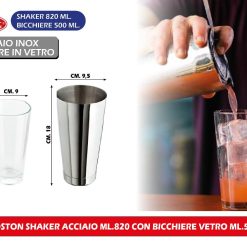 BOSTON SHAKER ACCIAIO ML.820 CON BICCHIERE VETRO ML.500