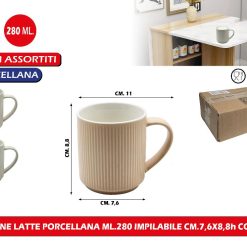 TAZZONE LATTE PORCELLANA ML.280 IMPILABILE CM.7,6X8,8h COL. ASS.