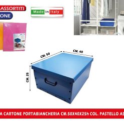 SCATOLA CARTONE PORTABIANCHERIA CM.50X40X25h COL. PASTELLO ASS.