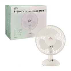 Ventilatore da Tavolo 25 cm Portatile 19W, 3 Pale, 2 Velocità, Oscillazione Orizzontale, Inclinazione Verticale, Risparmio Energetico, Bianco (Copia)