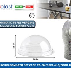 Poloplast Coperchio Bombato Pet Cf.50 Pz. Cm.9,8X4,4H Senza Foro Trasp.
