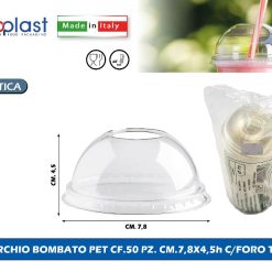 Poloplast Coperchio Bombato Pet Cf.50 Pz. Cm.7,8X4,5H  Con Foro Trasp.