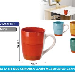 TAZZA LATTE MUG CERAMICA CLAIRY ML.360 CM.9X10,5h 4 ASS.