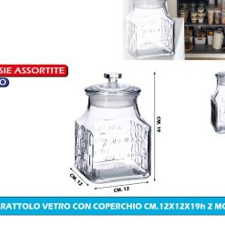 BARATTOLO VETRO CON COPERCHIO CM.12X12X19h 2 MOD.