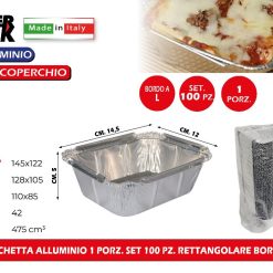 VASCHETTA ALLUMINIO 1 PORZ. SET 100 PZ. RETTANGOLARE BORDO L