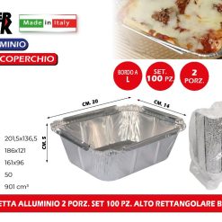 VASCHETTA ALLUMINIO 2 PORZ. SET 100 PZ. ALTO RETTANGOLARE BORDO L