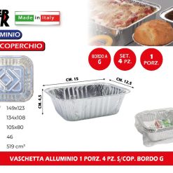 Sicignano | Set Vaschette Contenitori in Alluminio Rettangolari, Bordo a G, Adatte al Forno e Frigo - Adatte per Ristorazione Pizzerie Rosticcerie Bar (1, 1 Porzione, 4pz)