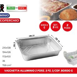 Sicignano | Set Vaschette Contenitori in Alluminio Rettangolari, Bordo a G, Adatte al Forno e Frigo - Adatte per Ristorazione Pizzerie Rosticcerie Bar (10, 2 Porzioni, 3pz)