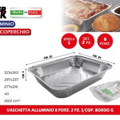 Sicignano | Set Vaschette Contenitori in Alluminio Rettangolari, Bordo a G, Adatte al Forno e Frigo - Adatte per Ristorazione Pizzerie Rosticcerie Bar (10, 8 Porzioni, 2pz)