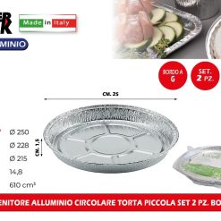 CONTENITORE ALLUMINIO CIRCOLARE TORTA PICCOLA SET 2 PZ. BORDO G
