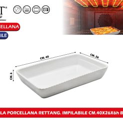 PIROFILA PORCELLANA RETTANG. IMPILABILE CM.40X26X6h BIANCO