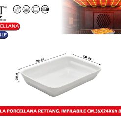PIROFILA PORCELLANA RETTANG. IMPILABILE CM.36X24X6h BIANCO