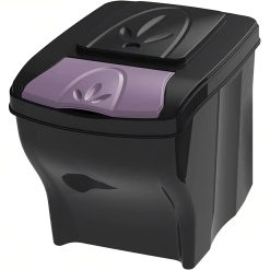 Sicignano | Pattumiera Ufficio 20 lt, Nero, Coperchio Lavanda, Plastica - Smaltimento Rifiuti, Raccolta Differenziata, Cucina, Bagno, Camera Letto