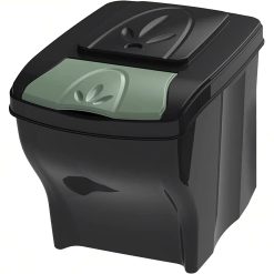 Sicignano | Pattumiera Ufficio 20 lt, Nero, Coperchio Salvia, Plastica - Smaltimento Rifiuti, Raccolta Differenziata, Cucina, Bagno, Camera Letto