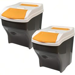 Sicignano | Pattumiera per Raccolta Differenziata 27x2 lt Coperchio Arancione, con Vano Porta Sacchetti - Impilabile, Componibile, Modulare