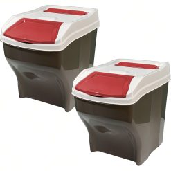 Sicignano | Pattumiera per Raccolta Differenziata 27x2 lt Coperchio Rosso, con Vano Porta Sacchetti - Impilabile, Componibile, Modulare