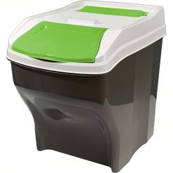 Sicignano | Pattumiera per Raccolta Differenziata 27 lt Coperchio Verde, con Vano Porta Sacchetti - Impilabile, Componibile, Modulare