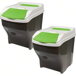 Sicignano | Pattumiera per Raccolta Differenziata 27x2 lt Coperchio Verde, con Vano Porta Sacchetti - Impilabile, Componibile, Modulare