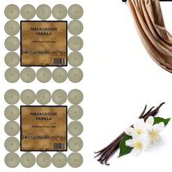 Sicignano | Lumino Candele Profumate Cera Tea Light Vanilla Madagascar Confezione 50 Pezzi, Dimensione 3.8x1.9h cm, Durata 4 ore, Utili per Decorazioni Casa Cena Atmosfera