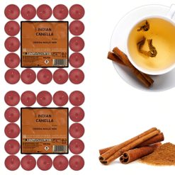 Sicignano | Lumino Candele Profumate Cera Tea Light Indian Canella Confezione 50 Pezzi, Dimensione 3.8x1.9h cm, Durata 4 ore, Utili per Decorazioni Casa Cena Atmosfera