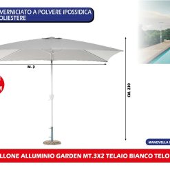 OMBRELLONE ALLUMINIO GARDEN MT.3X2 TELAIO BIANCO TELO GRIGIO - immagine 1