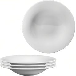 Sicignano | Set 3 Piatto Fondo Porcellana Bianco Rotondo cm 26 Napoli Pasta B-Bowl per Primi Piatti, Resistente, Lavabile in Lavastoviglie, Adatto per Microonde, Made in Italy