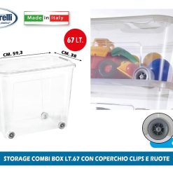 Storage Combi Box 67L Con Coperchio Clips E Ruote 59.3X38X47H cm