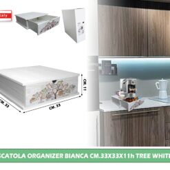 Lupia - Contenitore Cassetto Porta Capsule e Cialde caffè Cassetto ORGANIZER White TREE WHITE Albero della Vita 33x33 cm in legno per casa, cucina, angolo bar ufficio, multiuso