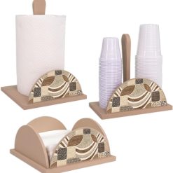 Lupia - Set 3 pezzi NEW VINTAGE TILES Porta Bicchieri, Porta Tovaglioli e Porta Rotolo in legno, Stile vintage shabby, Decorazione foglie, Adatto a stili moderni e classici, Legno