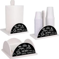 Lupia - Set 3 Pezzi Cucina in Legno White BLACKBOARD: Porta Tovaglioli, Porta Bicchieri, Porta Rotolo, Decorazione Elegante, Adatto a Stili Moderni e Classici, stile lavagna nera Legno bianco