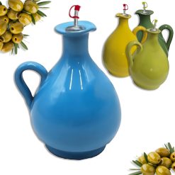 Sicignano | Brocca Olio Oliera Terracotta 350 ml, Colorata Decorata a Mano, Omaggio Beccuccio Versatore, Contenitore per Olio Aceto, Ampolla Dosatrice per Olio Oliva, Made in Italy (Colorata)