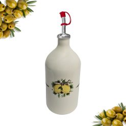 Sicignano | Bottiglia Olio Oliera Terracotta 500 ml, Colorata Decorata a Mano, Omaggio Beccuccio Versatore, Contenitore per Olio Aceto, Ampolla Dosatrice per Olio Oliva, Made in Italy (Limoni)