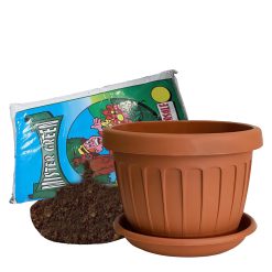 VASO D.50 TERRA + SOTTOVASO TONDO TERRACOTTA D. CM.40 + TERRICCIO LT.20X2 (Copia)